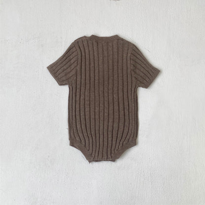 Summer Arrival Baby Unisex Short Sleeves Striped Pattern Knitted Bodysuit