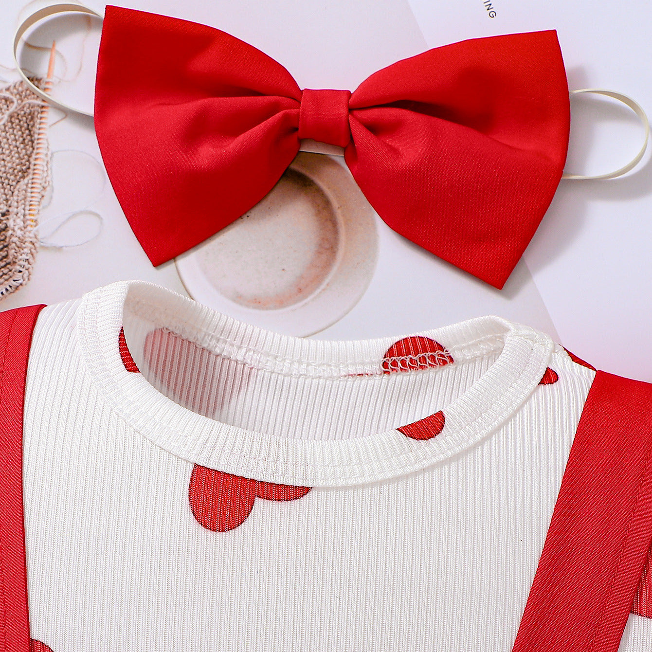 Design Summer Baby Kids Girls Short Sleeves Hearts Pattern T-shirt with Red Overalls Set, MyKids-USA®, Baby & Children's Outfits, MyKids-USA -  -  -  -  -  -  - .