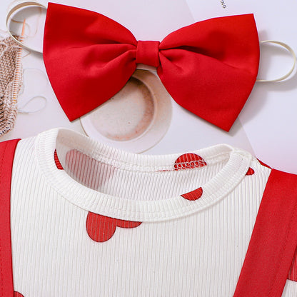Design Summer Baby Kids Girls Short Sleeves Hearts Pattern T-shirt with Red Overalls Set, MyKids-USA®, Baby & Children's Outfits, MyKids-USA -  -  -  -  -  -  - .