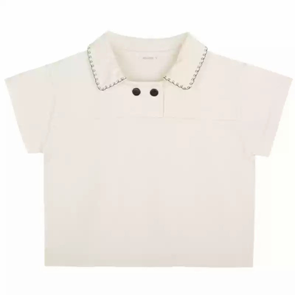 Summer Baby Kids Unisex Lace Trim Turn-down Collar Short Sleeves Casual Top Shirt and Black Overalls, MyKids-USA®, Baby & Toddler Outfits, MyKids-USA - Size/Age - 73 (6-9M) - Color - Beige -  -  - TR2505112202-B