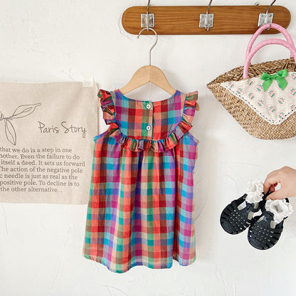 Baby Girl Colorful Plaid Pattern Sleeveless Dress