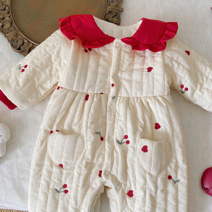 Winter Arrival Baby Girls Flowers and Hearts Pattern Warm Padded Thick Romper, MyKids-USA®, Baby & Toddler Outfits, MyKids-USA -  -  -  -  -  -  - 
