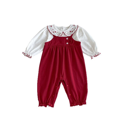 Autumn Arrival Baby Girls Long Sleeves Rabbit Cartoon Pattern Collar Color Patchwork Rompers, MyKids-USA®, Baby One-Pieces, MyKids-USA -  -  -  -  -  -  - 