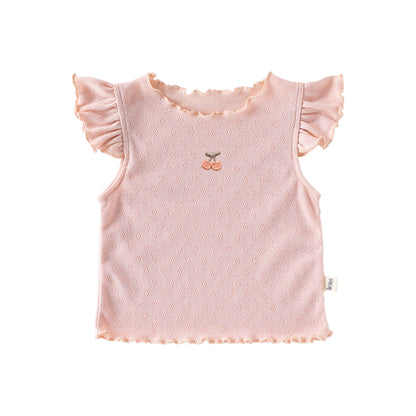 Girls’ Fruit Embroidered Pattern Fly Sleeves Top Shirt in European and American Style for Summer, MyKids-USA®, Baby & Toddler Tops, MyKids-USA - Size/Age - 73 (6-9M) - Color - Pink -  -  - TR2505212354-C