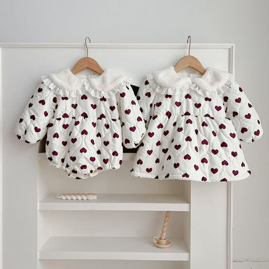 Red Heart Pattern Peter Pan Lace Collar Long Sleeve Fashion Princess bodysuit&Dress, MyKids-USA®, Baby & Toddler Outfits, MyKids-USA -  -  -  -  -  -  - .