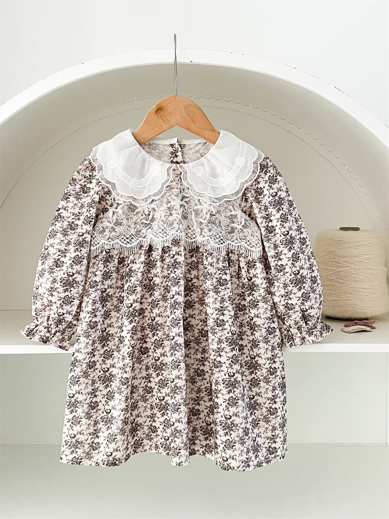 Spring and Autumn Floral Printed and Embroidered Long-sleeved Dress with Lace Collar for Stylish Girls, MyKids-USA®, Baby & Toddler Dresses, MyKids-USA - Size/Age - 90 (12-24M) - Color - Black -  -  - TR2502170033-A