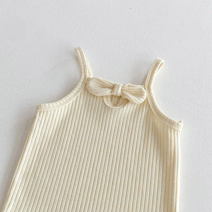 Summer Arrival Baby Girls Solid Color Butterfly-bow Decorated Strap Onesies, MyKids-USA®, Baby One-Pieces, MyKids-USA -  -  -  -  -  -  - 