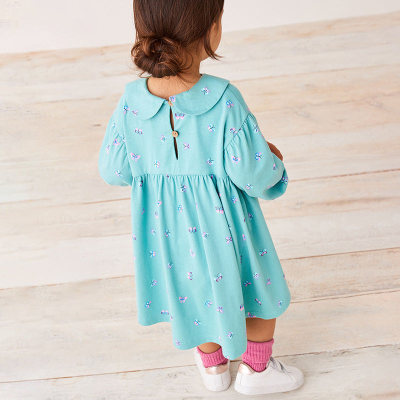 cute autumn dresses Floral Graphic Doll Neck Cute Dress In Autumn