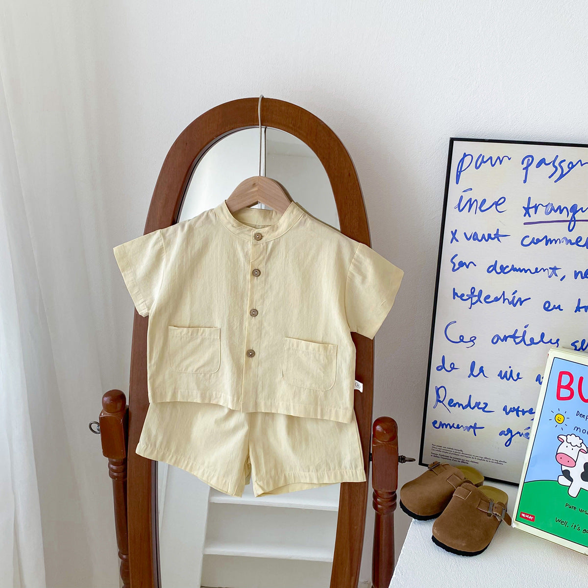 Baby Kids Boys Plaid/Solid Short Sleeves Top Shirt And Shorts Casual Clothing Set