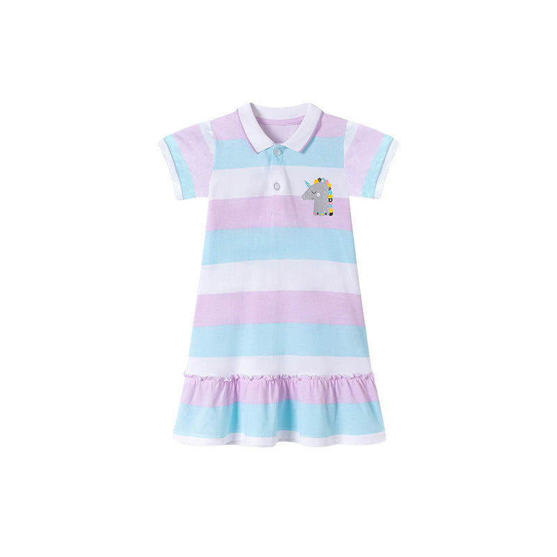 Summer Arrival Color Patchwork Striped Pattern Short Sleeves Dress for Stylish Girls, MyKids-USA®, Baby & Toddler Dresses, MyKids-USA - Size/Age - 90 (12-24M) - Color - Blue -  -  - TR2601311156-A.