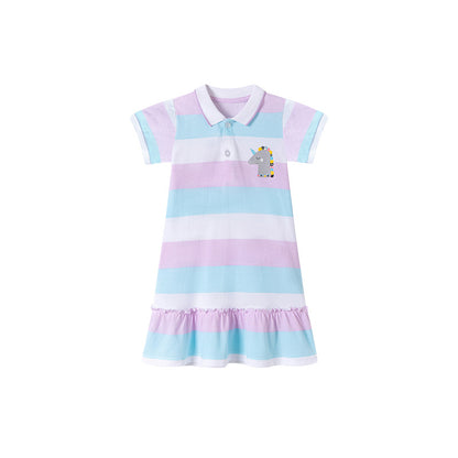 Summer Arrival Color Patchwork Striped Pattern Short Sleeves Dress for Stylish Girls, MyKids-USA®, Baby & Toddler Dresses, MyKids-USA - Size/Age - 90 (12-24M) - Color - Blue -  -  - TR2601311156-A.