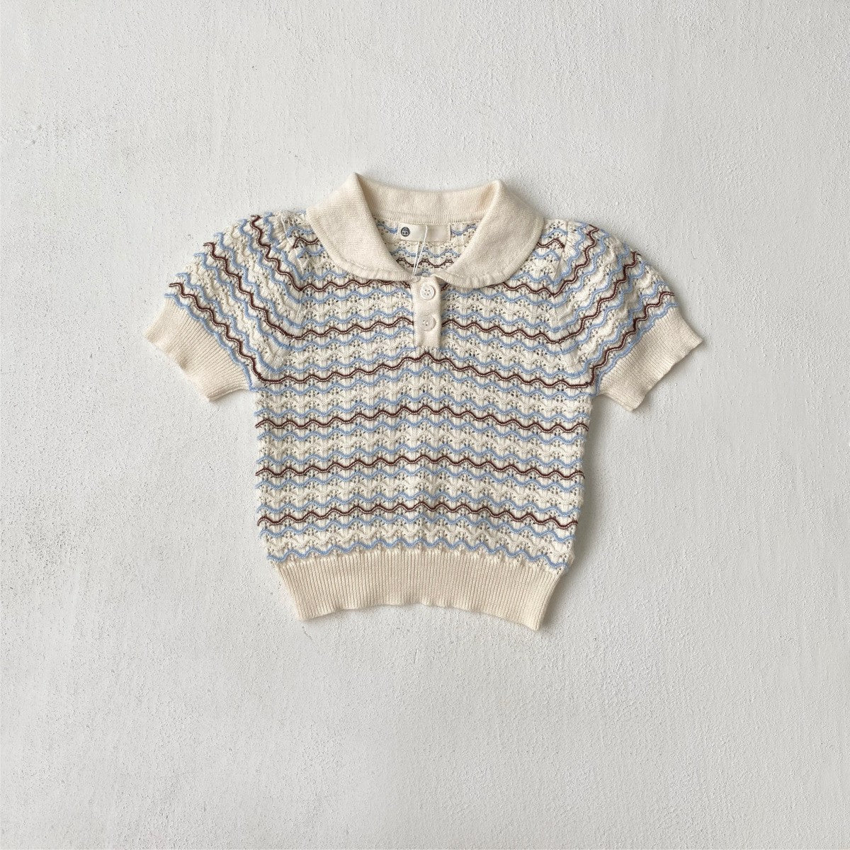 Arrival Summer Baby Kids Unisex Jacquard Pattern Knitted Short Sleeves Top