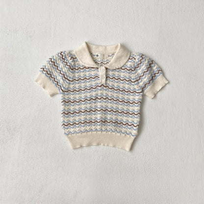 Arrival Summer Baby Kids Unisex Jacquard Pattern Knitted Short Sleeves Top