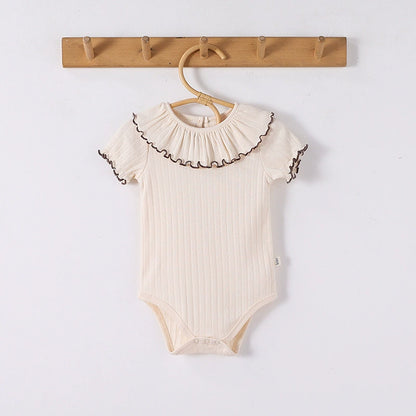 Summer Arrival Baby Unisex Ruffle Design Short Sleeves Thin Onesies, MyKids-USA®, Baby One-Pieces, MyKids-USA - Size/Age - 66 (3-6M) - Color - Beige -  -  - TR2503062301-C