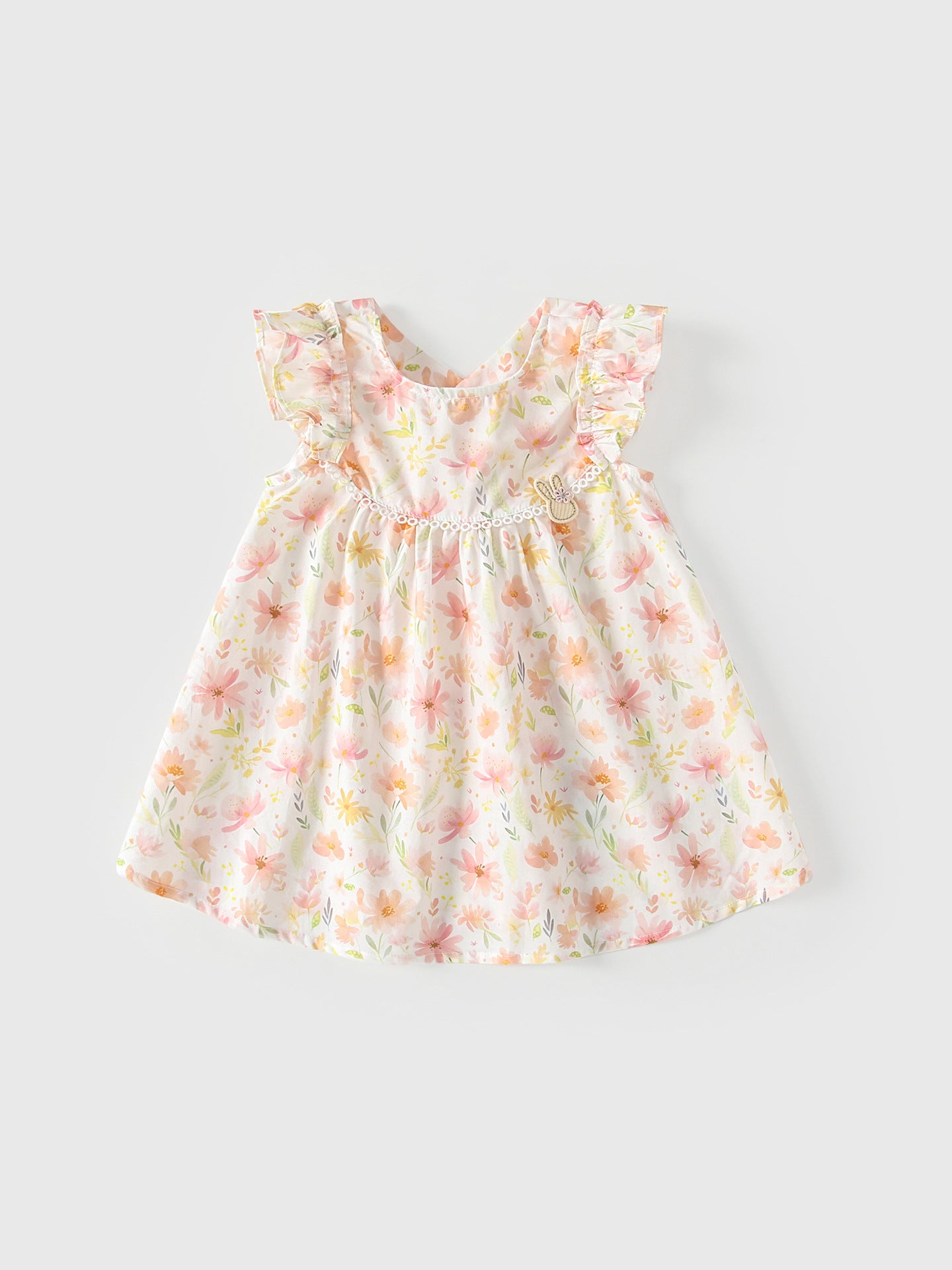 Summer Arrival Colorful Flowers Pattern Fly Sleeves Dress for Stylish Girls