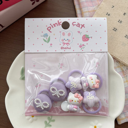 Collection of 6 Pieces Cartoon Hair Ties, MyKids-USA®, Ponytail Holders, MyKids-USA - Size/Age - Average Size (0-12Y） - Color - Purple -  -  - TR2604302334-D.
