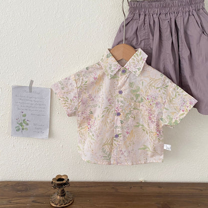 Summer Kids Unisex Casual and Versatile Short Sleeves Turn-down Collar Floral Shirt, MyKids-USA®, Shirts, MyKids-USA -  -  -  -  -  -  - .