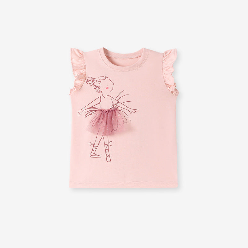 Kids’ Cartoon Pattern Fly Sleeves T-shirt in European and American Style for Girls, MyKids-USA®, Baby & Toddler Tops, MyKids-USA - Size/Age - 90 (12-24M) - Color - Pink -  -  - TR2601231038-A.