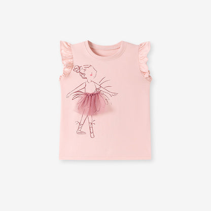 Kids’ Cartoon Pattern Fly Sleeves T-shirt in European and American Style for Girls, MyKids-USA®, Baby & Toddler Tops, MyKids-USA - Size/Age - 90 (12-24M) - Color - Pink -  -  - TR2601231038-A.