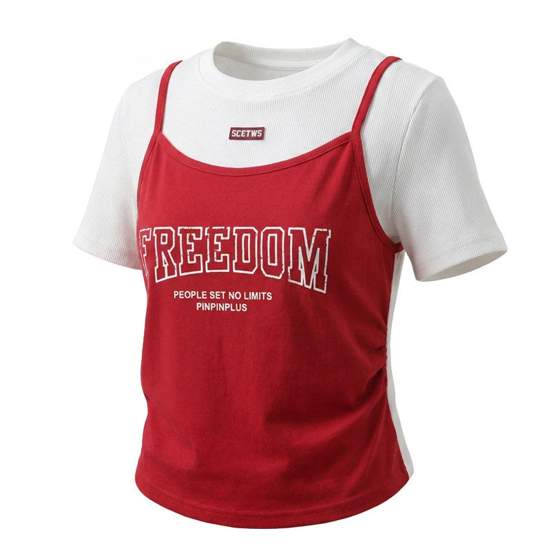 Arrival Summer Baby Kids Girls Short Sleeves Color Patchwork T-shirt and Blue Pants, MyKids-USA®, Baby & Children's Outfits, MyKids-USA - Size/Age - 120 (5-7Y) - Color - Red -  -  - TR2605232141-B.