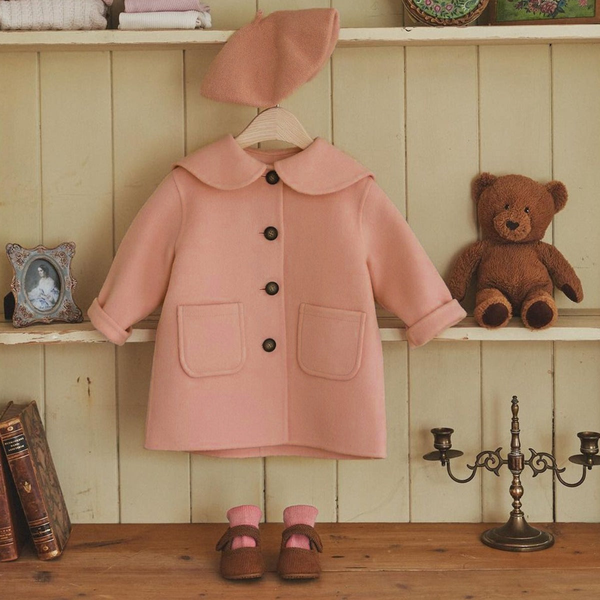 Premium-Style Girls Single-Breasted One-Piece Wool Coat without Hat