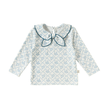 MyKids-USA® Autumn Arrival Baby Kids Girls Long Sleeves Flowers Pattern Navy Collar Top