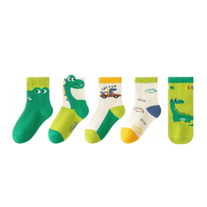 Autumn and Spring Arrival Baby Kids Boys and Girls Breathable Cartoon Pattern Socks 1 Lot=5-Pair Set, MyKids-USA®, Baby & Toddler Socks & Tights, MyKids-USA - Size/Age - S (1-3Y) - Color - Green -  -  - TR2511222358-B