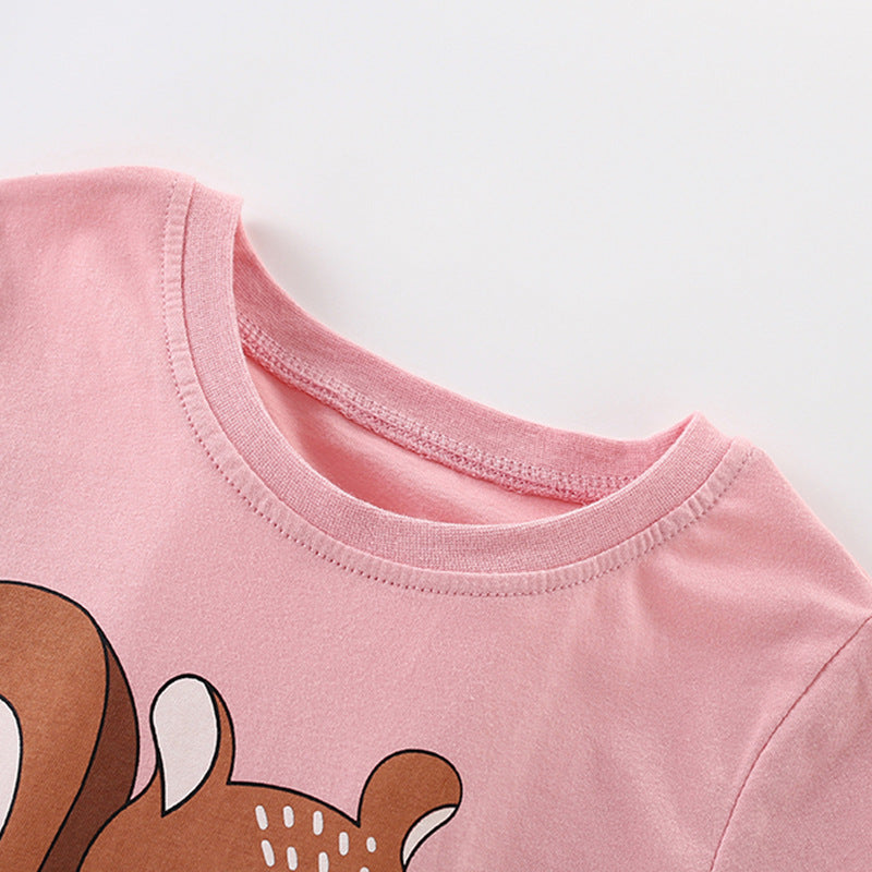 Summer Girls’ Animals Cartoon and Letters Pattern T-shirt in European and American Style, MyKids-USA®, Baby & Toddler Tops, MyKids-USA -  -  -  -  -  -  - 