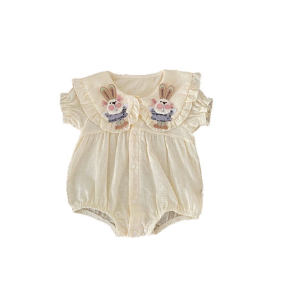 Summer Arrival Baby Girls Short Sleeves Cartoon Pattern Bodysuit