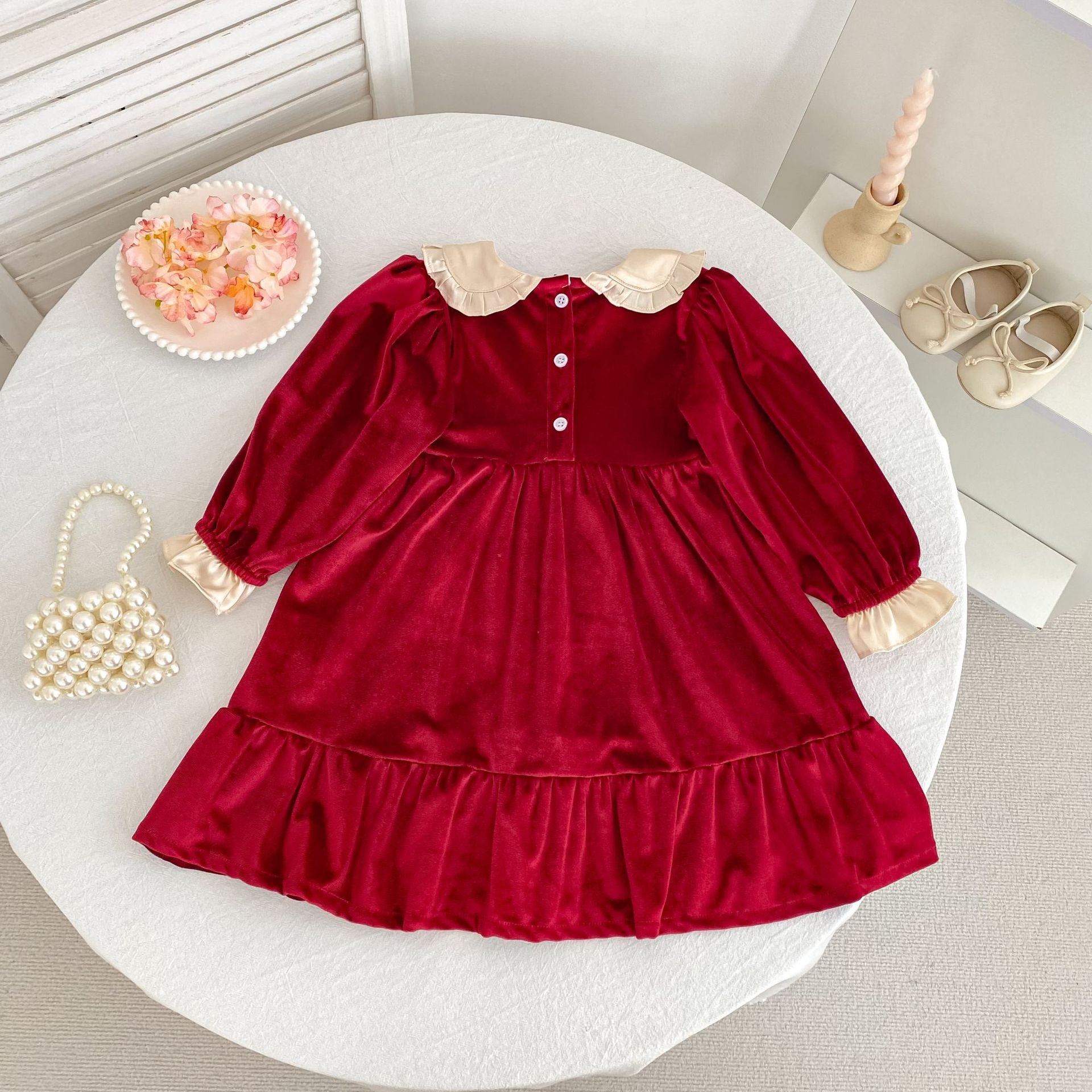 Autumn Arrival Baby Girls Vivid Red Color Patchwork Long-sleeved bodys MyKids-USA Autumn Arrival Baby Girls Vivid Red Color Patchwork Long-sleeved bodys MyKids-USA