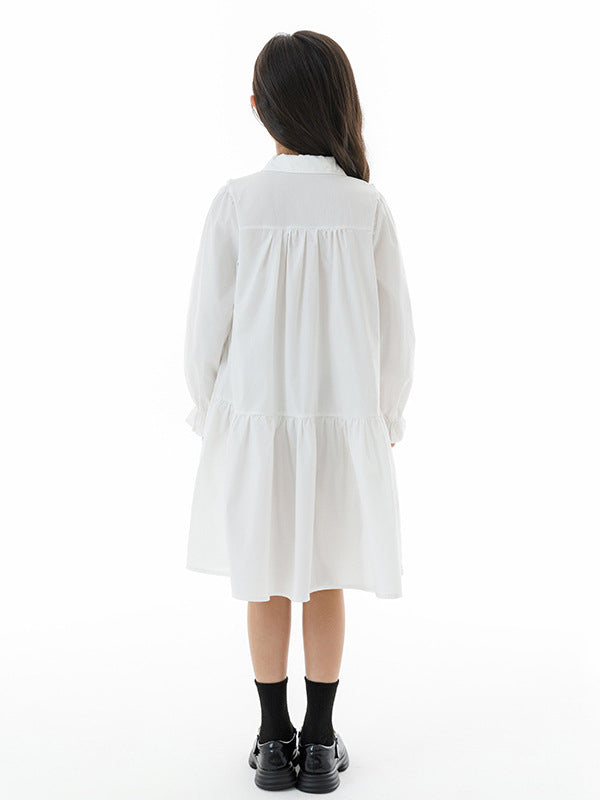 Autumn Arrival Long Sleeves Tie-Dyed White Preppy One-Piece Dress for Stylish Girls