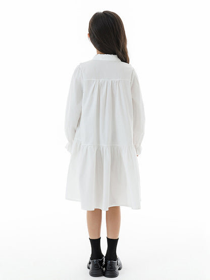 Autumn Arrival Long Sleeves Tie-Dyed White Preppy One-Piece Dress for Stylish Girls