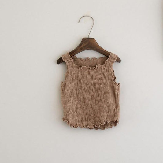 Summer Hot Selling Baby Kids Girls Sleeveless Solid Color Top Vest, MyKids-USA®, Baby & Toddler Tops, MyKids-USA - Size/Age - 73 (6-9M) - Color - Coffee -  -  - TR2505291731-B.