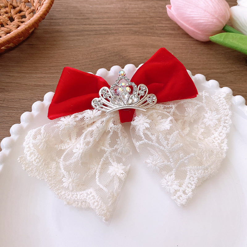Sweet Red Children’s Hair Clip With Large Bow, Ribbon, And Beaded Dangles