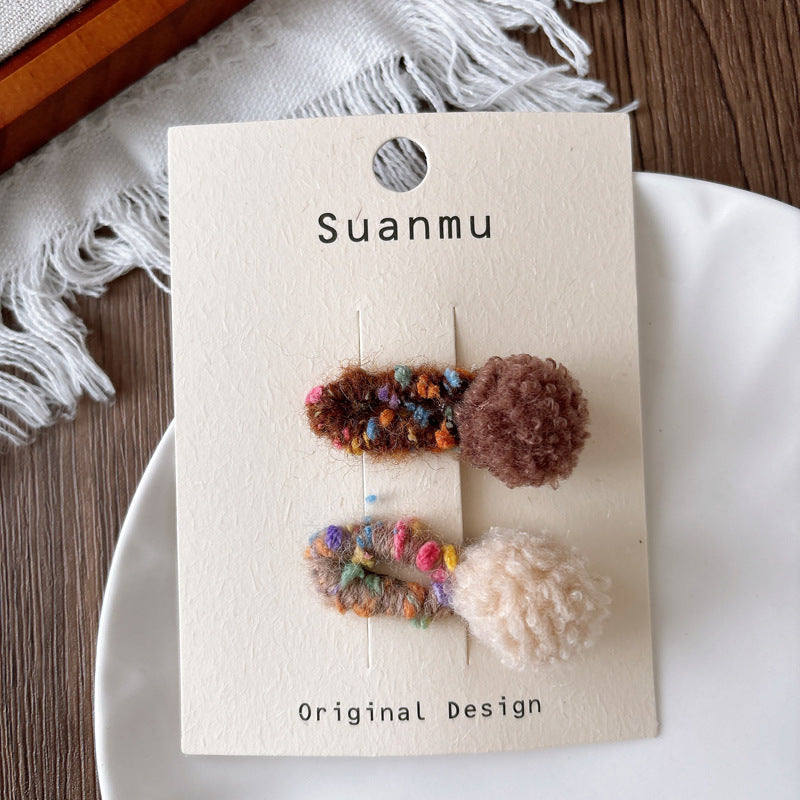 Collection of 2 Cute Fluffy Hair Clips or Hair Ties, MyKids-USA®, Hair Pins, Claws & Clips, MyKids-USA - Size/Age - Average Size (0-12Y） - Color - Coffee -  -  - TR2604012335-B.