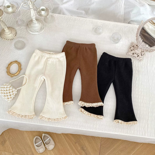 Autumn Arrival Modern Baby Kids Girls Lace Trim Decorated Warm Fleece Pants, MyKids-USA®, Baby & Toddler Bottoms, MyKids-USA -  -  -  -  -  -  - 
