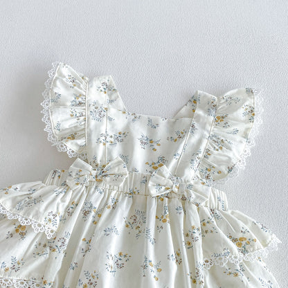 Design Summer Baby Kids Girls Fly Sleeves Floral Pattern Bodysuit