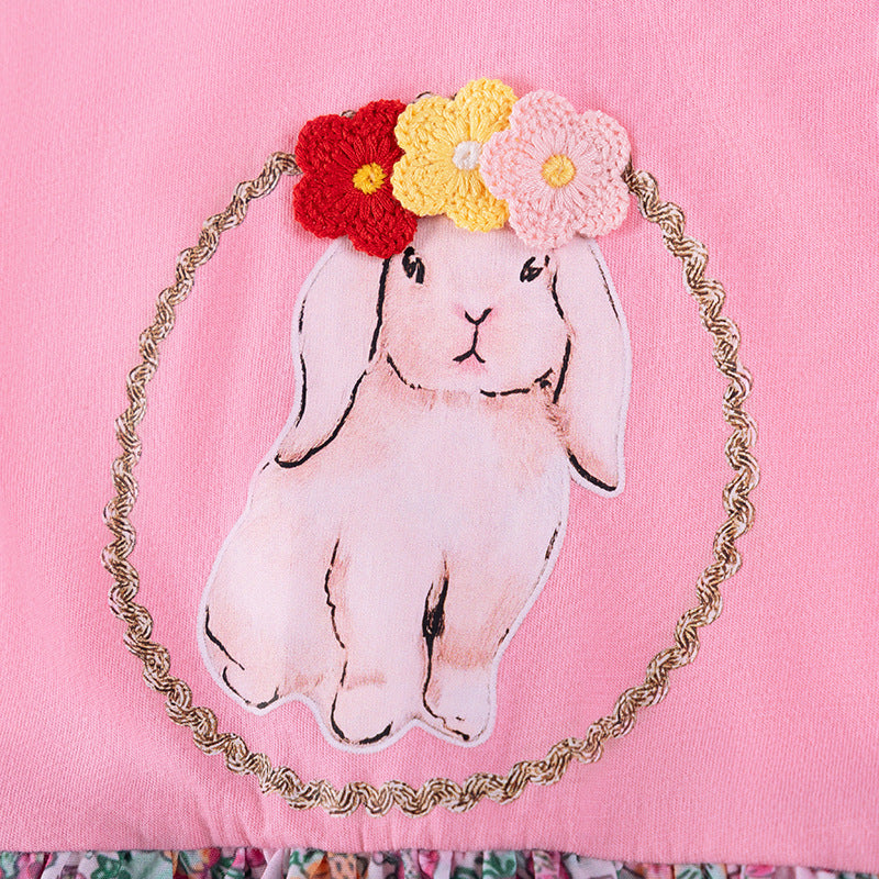 Summer Arrival Animals Cartoon and Flowers Pattern Fly Sleeves Dress for Stylish Girls