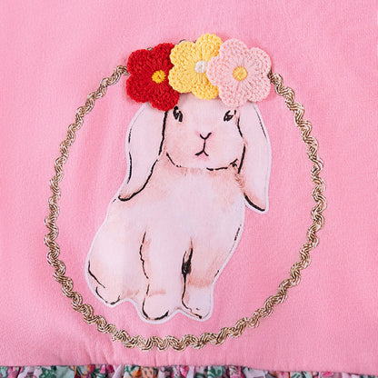 Summer Arrival Animals Cartoon and Flowers Pattern Fly Sleeves Dress for Stylish Girls