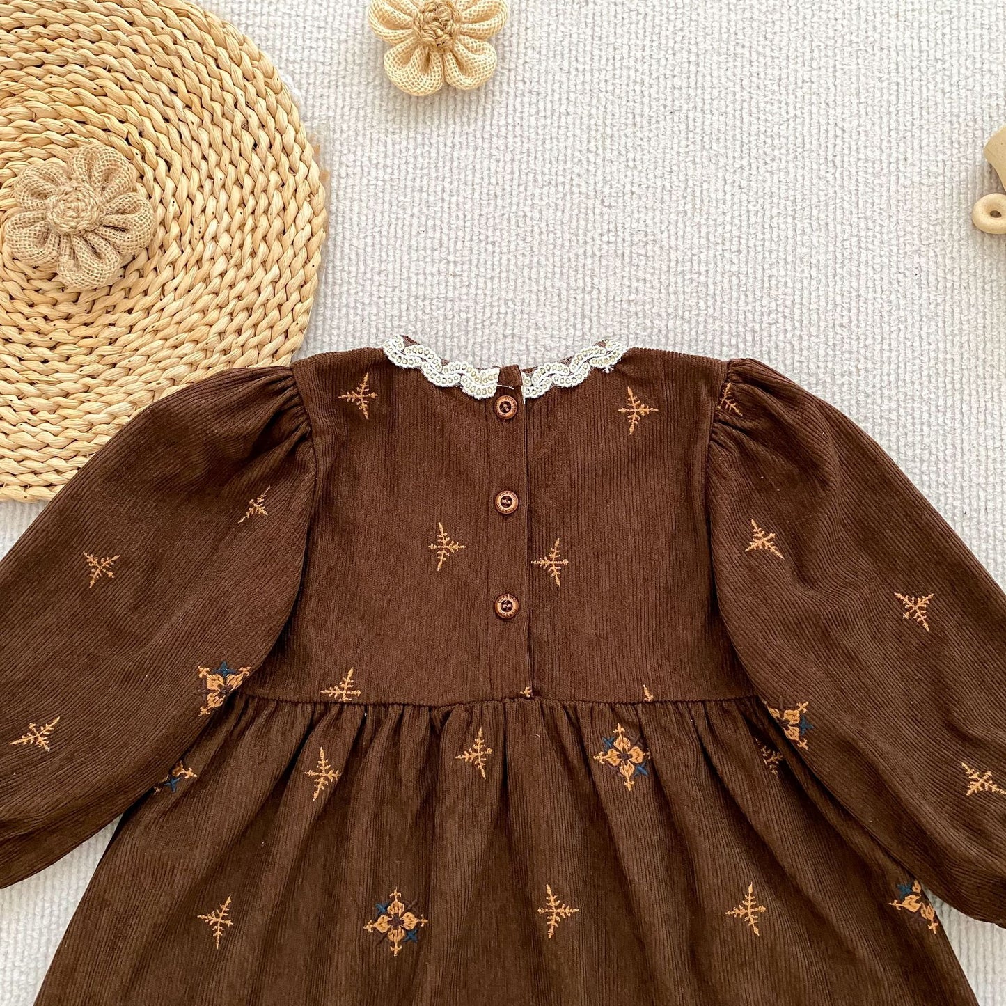 MyKids-USA® Autumn Embroidery Pattern Baby Kids Girls Princess Long Sleeves Dress