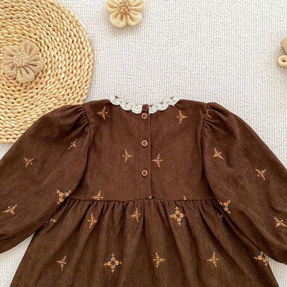 MyKids-USA® Autumn Embroidery Pattern Baby Kids Girls Princess Long Sleeves Dress