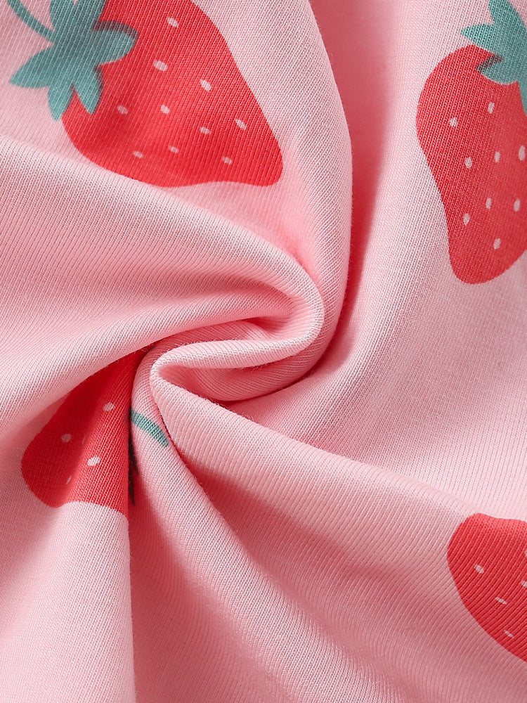 Summer Baby Kids Girls Short Sleeves Strawberry Pattern Dress