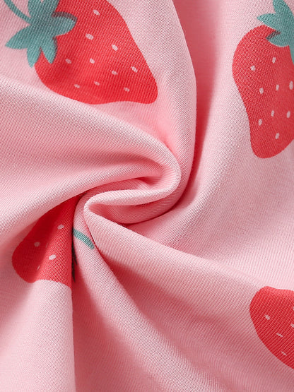Summer Baby Kids Girls Short Sleeves Strawberry Pattern Dress
