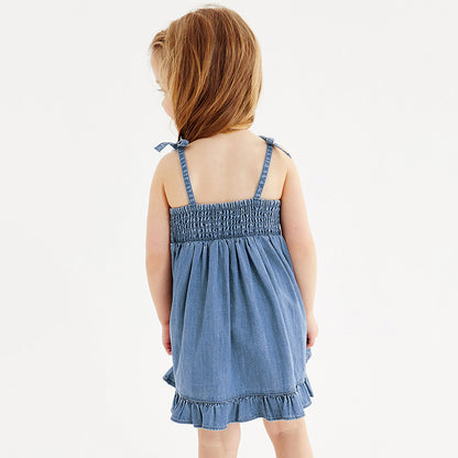 Baby Girl Floral Pattern Cute Denim Overall Dress