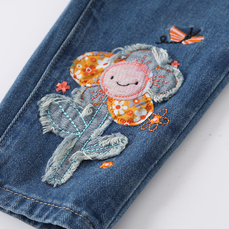 Arrival Autumn Baby Kids Girls Flowers and Cartoon Pattern Denim Pants, MyKids-USA®, Jeans, MyKids-USA -  -  -  -  -  -  - 