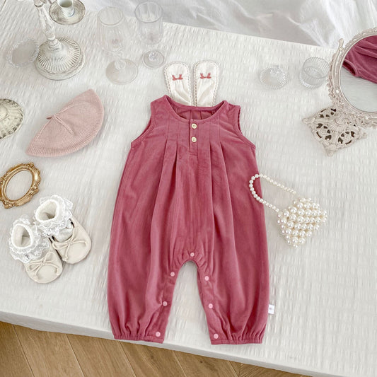 Baby Girls Long Sleeves Solid Color Knitted Top or Pink Overalls, MyKids-USA®, Baby One-Pieces, MyKids-USA - Size/Age - 66 (3-6M) - Color - Pink -  -  - TR2408311111-B.