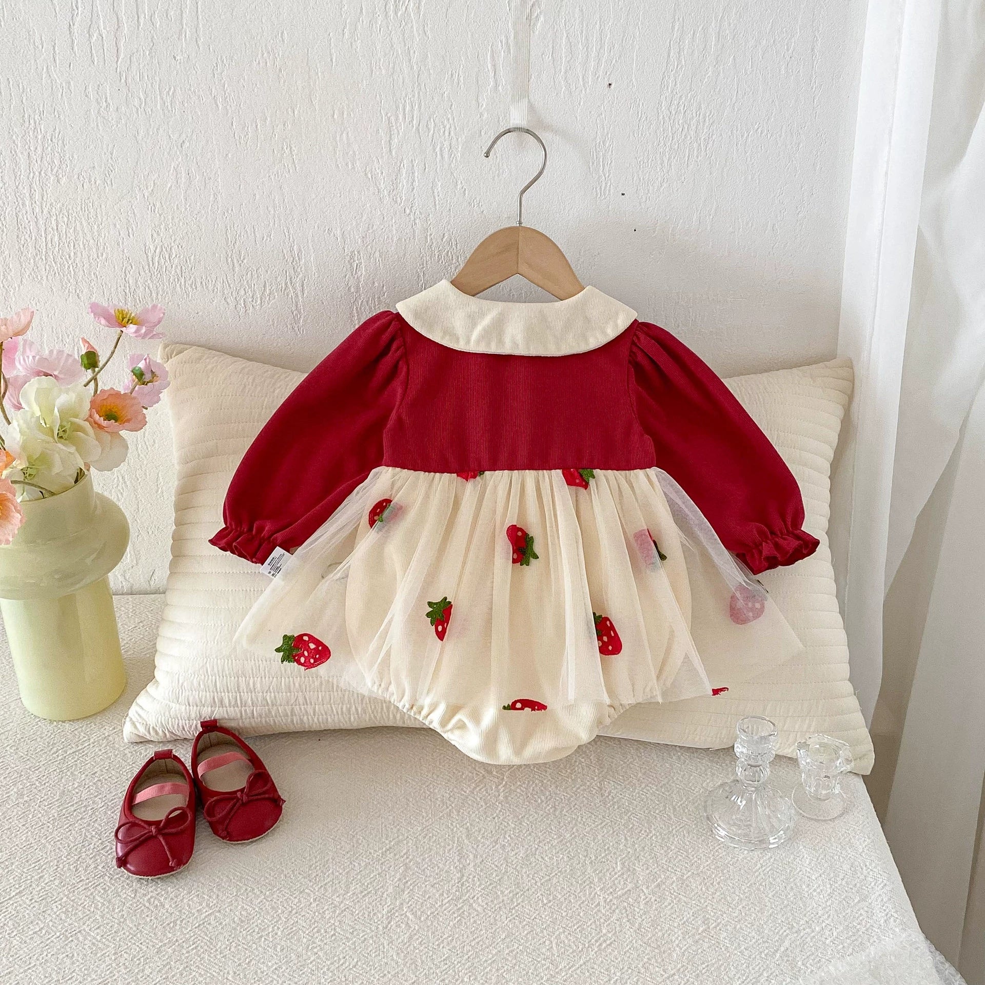 Autumn Arrival Baby Girls Long Sleeves Strawberry Pattern Color Patchwork Onesies, MyKids-USA®, Baby & Toddler Dresses, MyKids-USA -  -  -  -  -  -  - 