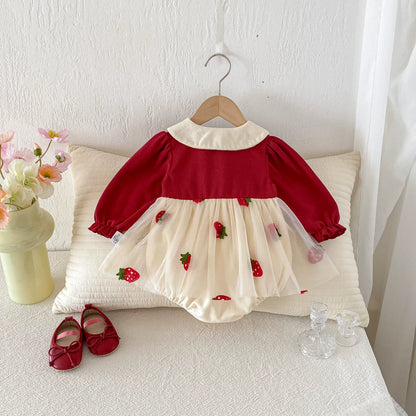 Autumn Arrival Baby Girls Long Sleeves Strawberry Pattern Color Patchwork Onesies, MyKids-USA®, Baby & Toddler Dresses, MyKids-USA -  -  -  -  -  -  - 