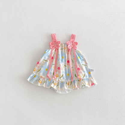 Design Summer Baby Kids Girls Pink Sleeveless Flowers Pattern Strap Bodysuit Dress, MyKids-USA®, Baby & Toddler Dresses, MyKids-USA - Size/Age - 66 (3-6M) - Color - Pink -  -  - TR2603302217-A.