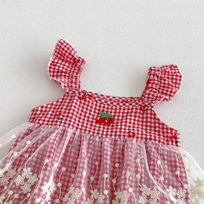 Design Summer Baby Kids Girls Fly Sleeves Plaid Pattern Strap Bodysuit, MyKids-USA®, Baby & Children's One-Pieces, MyKids-USA -  -  -  -  -  -  - .